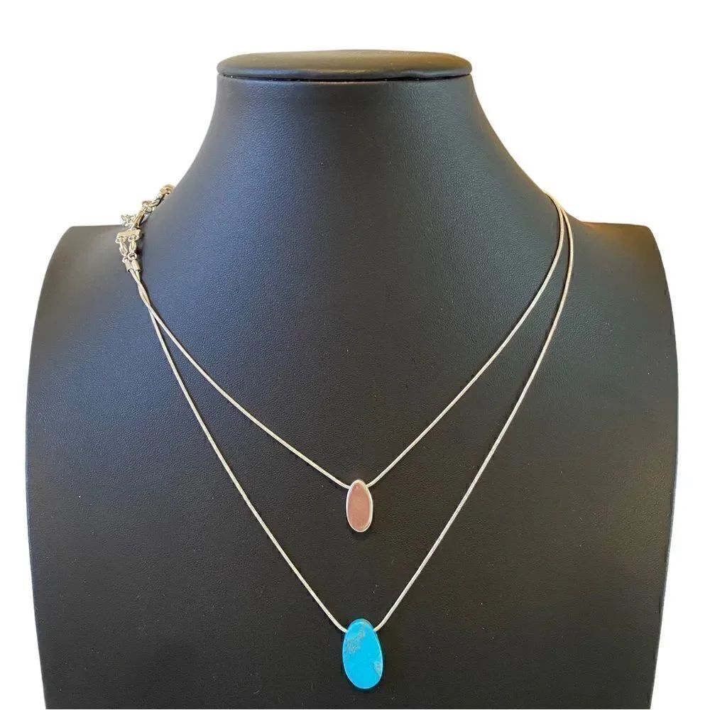 Turquoise Double Layer Necklace on Slinky Silver Chains.